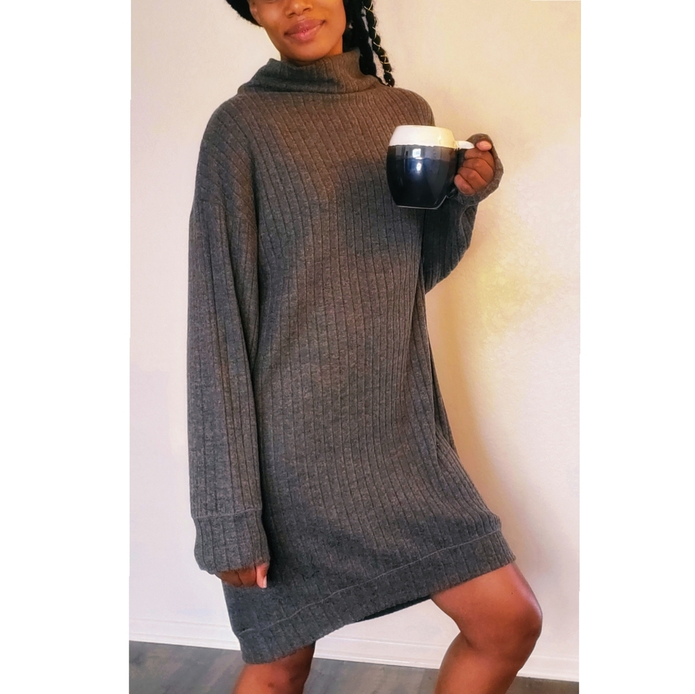 Cozy Brown Turtleneck Sweater Dress